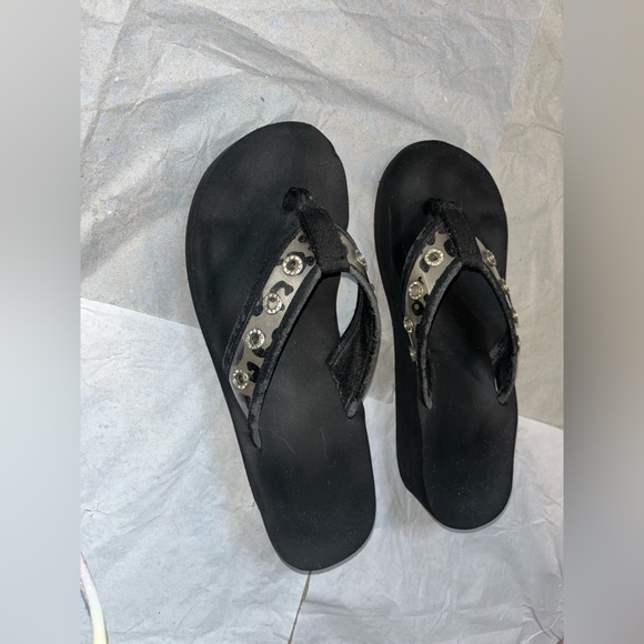 Unbranded Camo Print Crystal Studs VelcroStrap PlatformChunky Y2K Flip Flops Sz9 - Picture 7 of 10